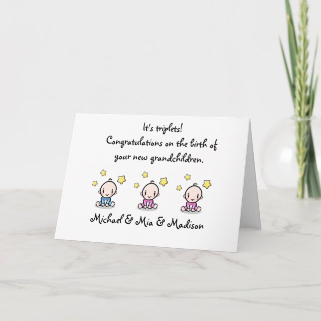 Carte Félicitations Grand-Parents De Triplet Babies, (Devant)
