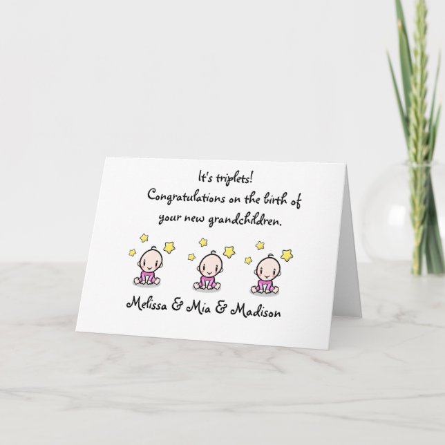 Carte Félicitations Grand-Parents De Triplet Babies, (Devant)
