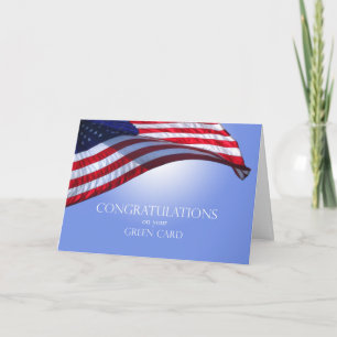 Carte Félicitations Green Card US Drapeau Blue Sky Sun