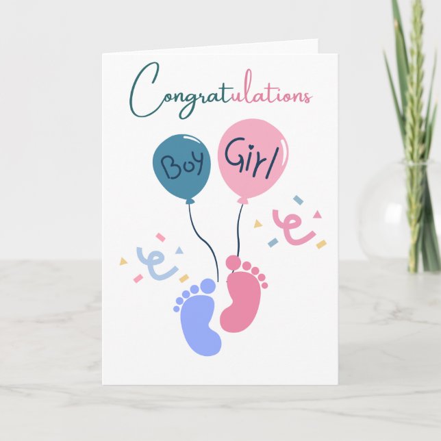 Carte Félicitations Jumeaux Garçon et Fille Bébé Mignon  (Devant)