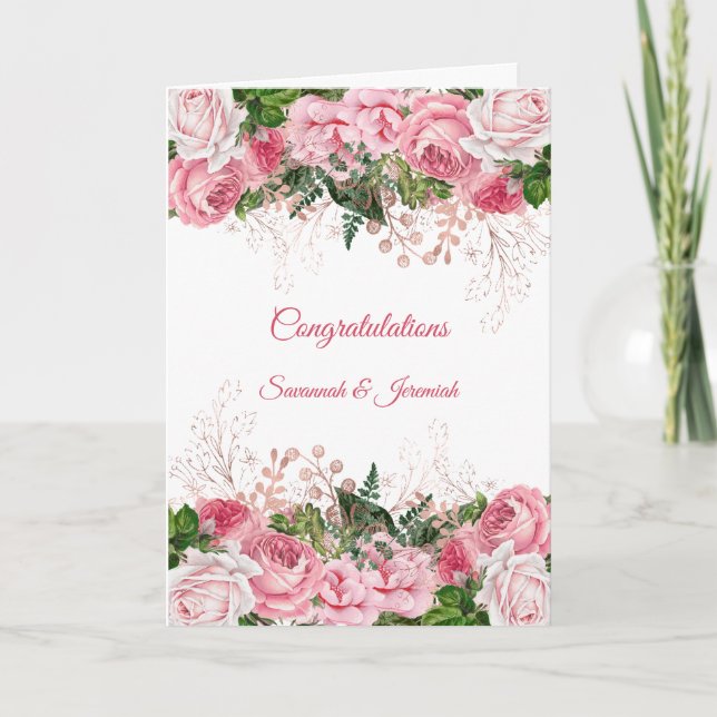 Carte Félicitations Mariage Floral Rose Chic (Devant)