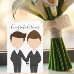 Carte Félicitations Mariage gay deux hommes<br><div class="desc">Une belle carte de félicitations mariage pour un couple gay qui se marie. Dessine un dessin de deux hommes brunes portant des tuxedos et tenant la main. Une jolie carte de voeux LGBT pour féliciter deux hommes.</div>