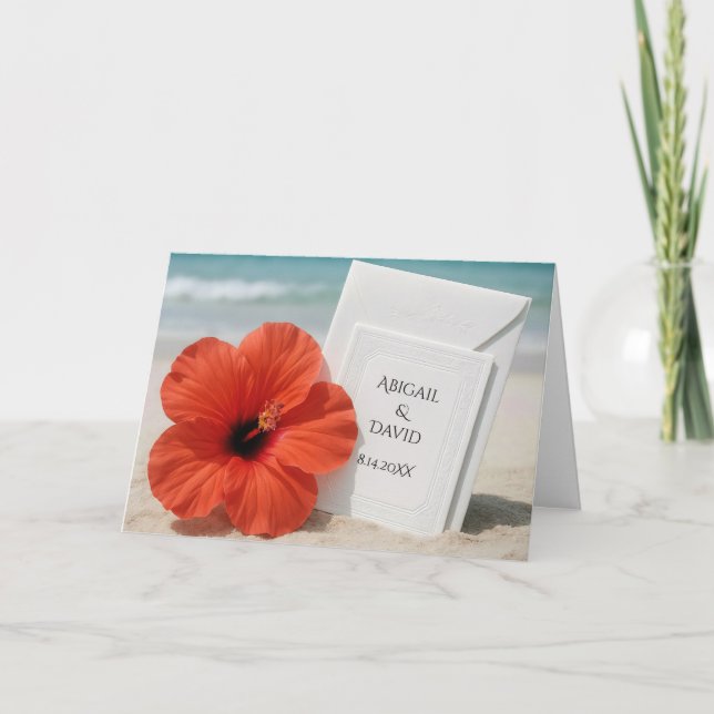 Carte Félicitations Mariage Plage Avec Fleur Hibiscus (Devant)
