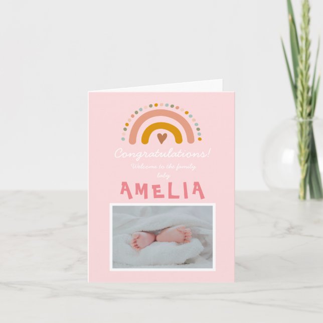 Carte Félicitations New Baby Girl Photo Rainbow Card (Devant)