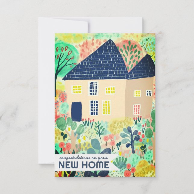 Carte Félicitations New Home Jardin Aquarelle Cute (Devant)