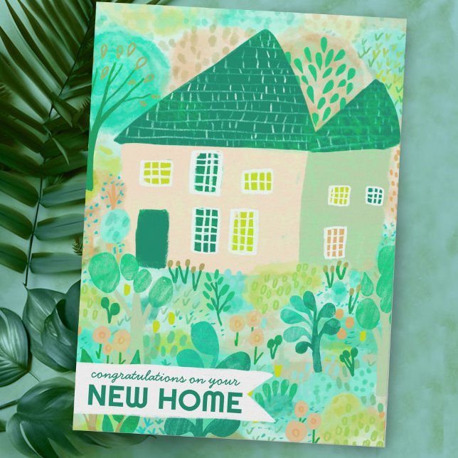 Carte Félicitations New Home Jardin Aquarelle Cute (Congratulations New Home Moving Garden Watercolor Cute Card
)