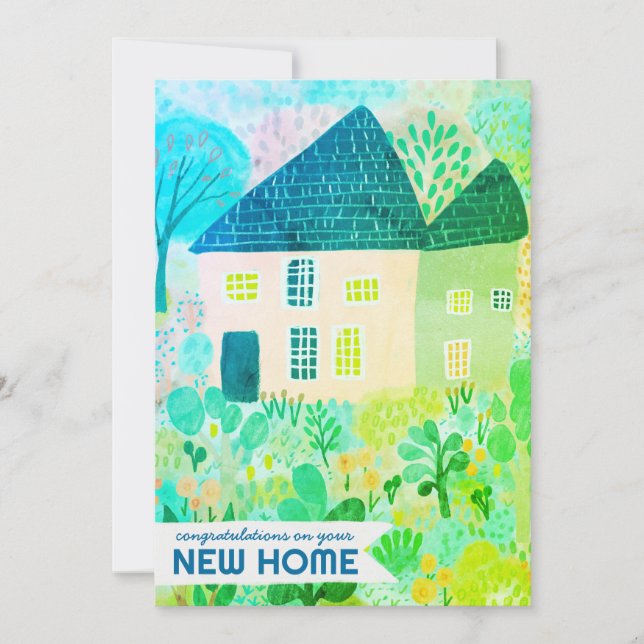 Carte Félicitations New Home Jardin Aquarelle Cute (Devant)