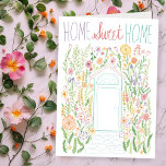 Carte Félicitations New Home Sweet Garden Door Custom<br><div class="desc">Également disponible en téléchargement numérique pour envoyer rapidement des e-mails et économiser sur l'affranchissement. Dessin coloré doux d'une porte d'entrée et d'un jardin pour féliciter quelqu'un pour sa nouvelle maison ou les accueillir dans le quartier! Cliquez sur "Personnaliser" ci-dessus pour modifier le texte. Cliquez ensuite sur "modifier à l'aide de...</div>