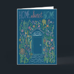 Carte Félicitations New Home Sweet Garden Door Custom<br><div class="desc">Également disponible en téléchargement numérique pour envoyer rapidement des e-mails et économiser sur l'affranchissement. Dessin coloré doux d'une porte d'entrée et d'un jardin pour féliciter quelqu'un pour sa nouvelle maison ou les accueillir dans le quartier! Cliquez sur "Personnaliser" ci-dessus pour modifier le texte. Cliquez ensuite sur "modifier à l'aide de...</div>