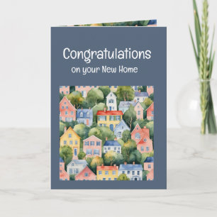 Carte Félicitations New Home Watercolor Houses