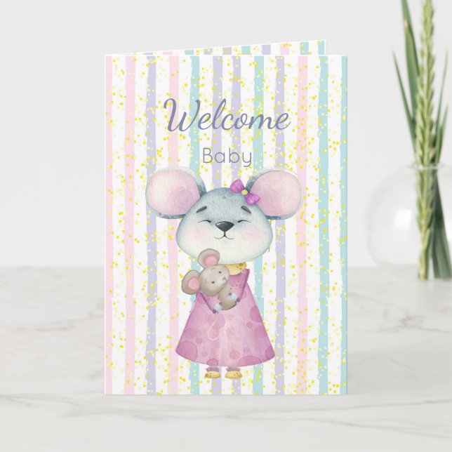Carte Félicitations Nouveau Bébé Amusant Mouse mignonne  (Devant)