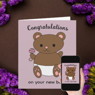 Carte Félicitations Nouveau Bébé Fille Ours Personnalise