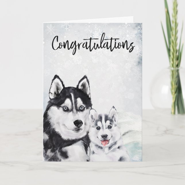 Carte Félicitations Nouveau Bébé Maman Husky Chien  (Devant)