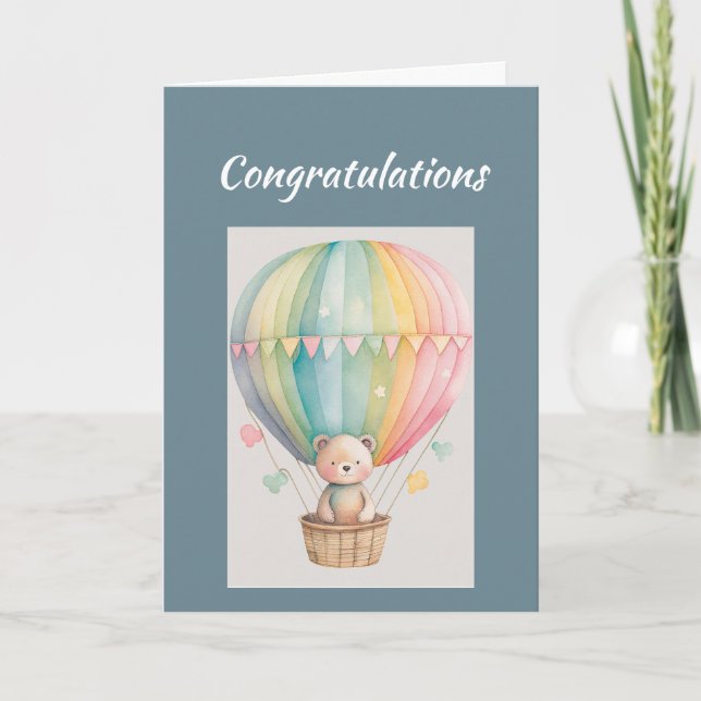 Carte Félicitations Nouveau Garçon Bébé Ourson Mignon  (Devant)