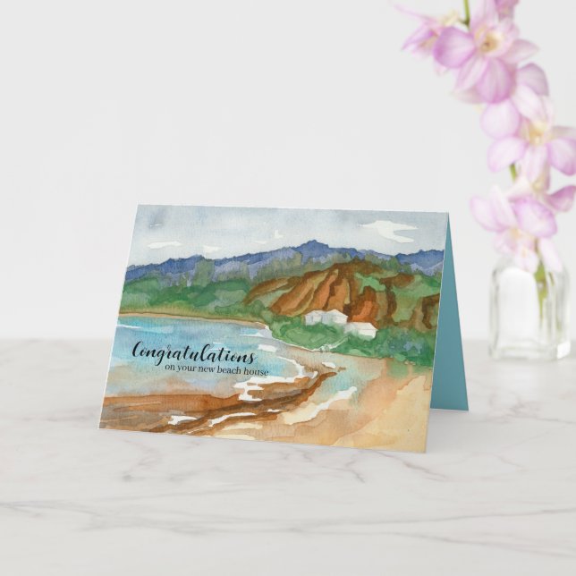 Carte Félicitations Nouvelle Maison de Plage Vagues Océa (Orchidée)