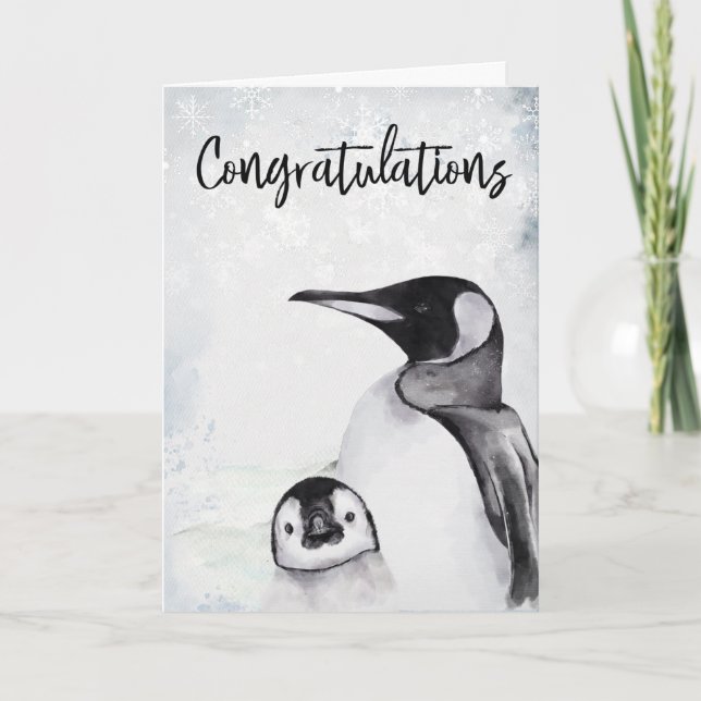 Carte Félicitations Nouvelle Maman Pingouin Bébé Neige H (Devant)