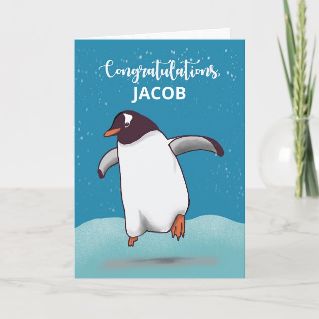 Carte Félicitations Penguin Jumping Pour La Joie (Devant)