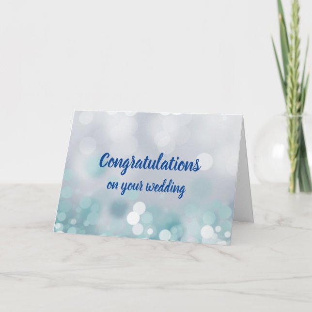 Carte Félicitations personnalisables mariage blue bokeh (Devant)