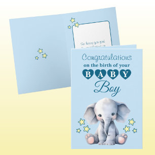Carte Félicitations petit garçon éléphant bleu