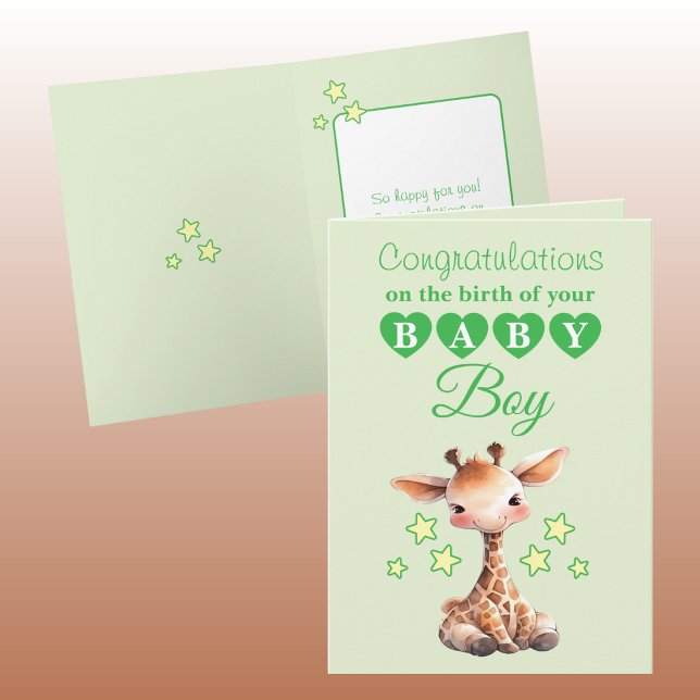 Carte Félicitations petit garçon girafe vert (Créateur téléchargé)