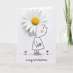 Carte Félicitations Petite Fille Avec une Marguerite Bla