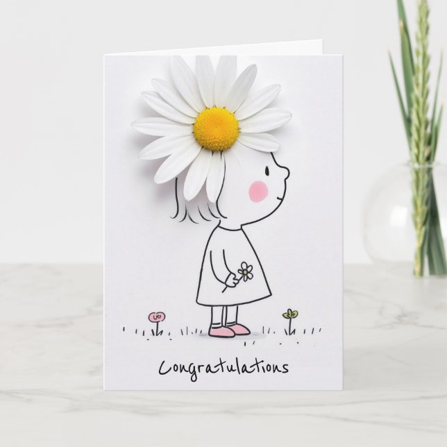 Carte Félicitations Petite Fille Avec une Marguerite Bla (Devant)