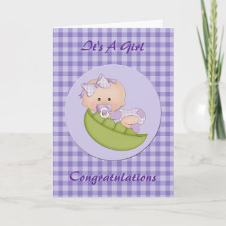 Carte Félicitations Petite Fille dans un Pod pourpre