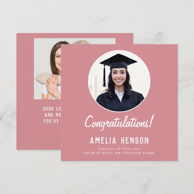 Carte Félicitations Pink Graduate 2 - Diplôme photo (Devant / Derrière)
