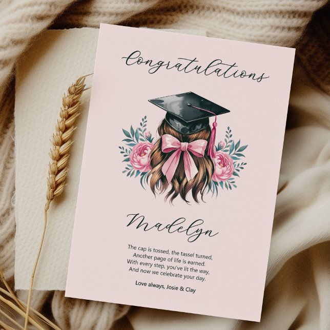 Carte Félicitations Poème de Graduation Casquette fémini (Graduation Congratulations Card - order printed or digital download)