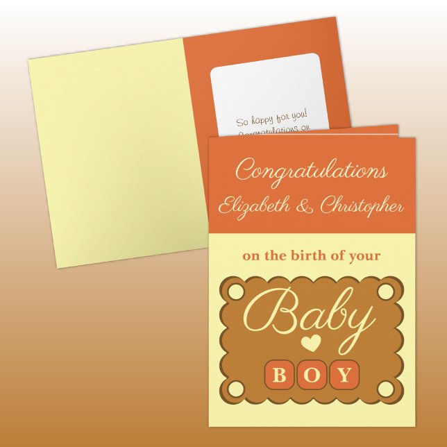Carte Félicitations pour bébé garçon orange jaune (Créateur téléchargé)