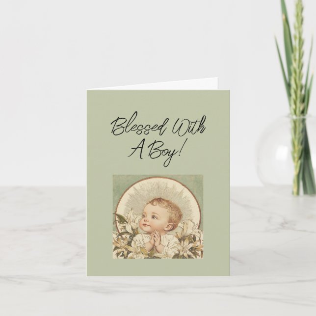 Carte Félicitations pour bébé garçon religieux, Texte pe (Devant)