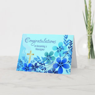 Carte Félicitations pour devenir Monsignor Blue Flowers
