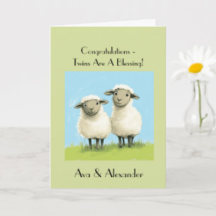 Carte Félicitations pour la Baby Shower de jumeaux relig