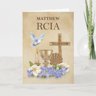 Carte Félicitations pour la foi catholique RCIA avec sac