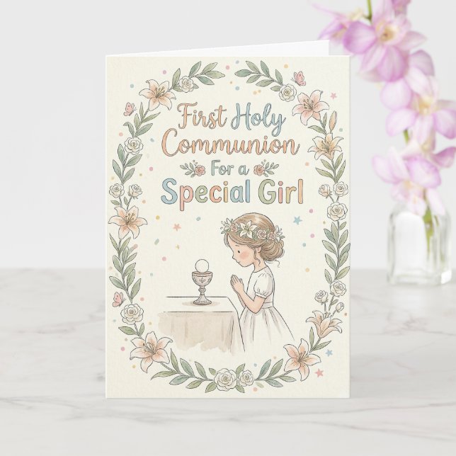 Carte Félicitations pour la Première Communion spéciale  (Orchidée)