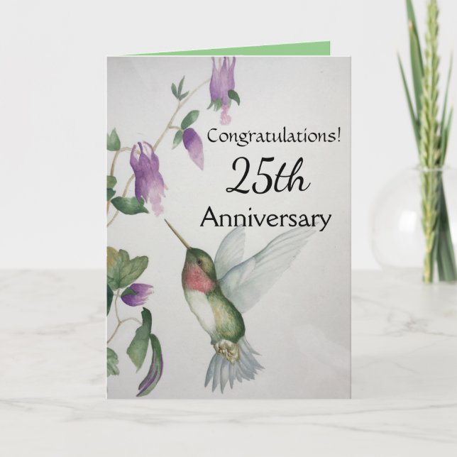 Carte Félicitations pour le 25e anniversaire Hummingbird (Devant)