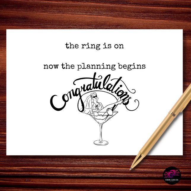 Carte Félicitations pour le début de la planification de (The ring is on, the plans are starting, and the celebration has officially begun.)
