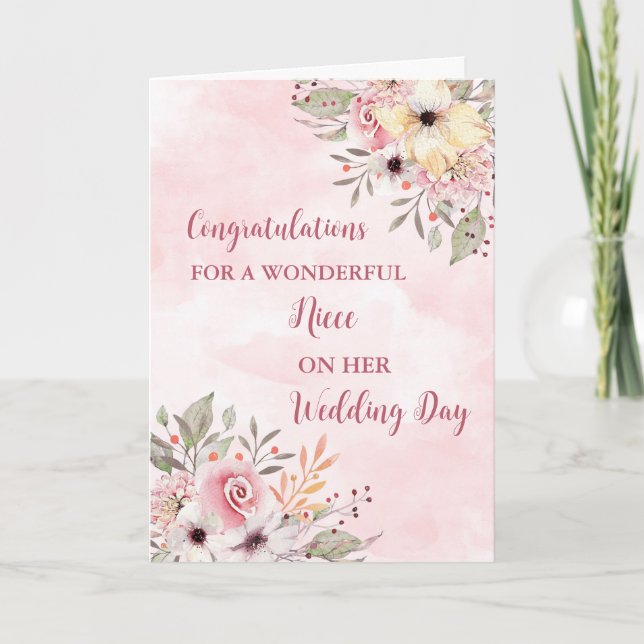 Carte Félicitations pour le jour de mariage rose floral  (Devant)