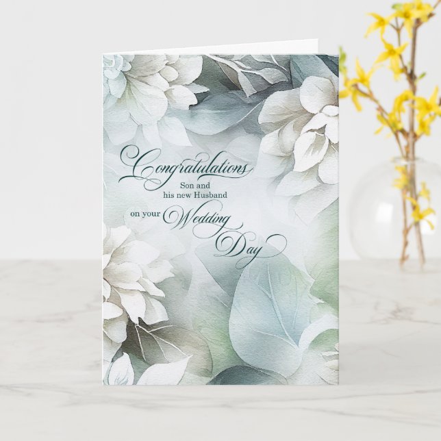 Carte Félicitations pour le mariage de mon fils et de so (Fleur jaune)