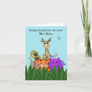 Carte Félicitations pour le nouveau bébé aux animaux de
