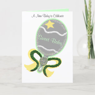 Carte Félicitations pour le nouveau bébé Hochet Vert Jau