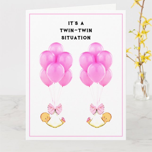 Carte Félicitations pour les bébés jumeaux (Fleur jaune)