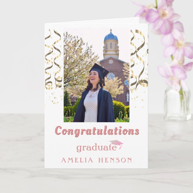 Carte Félicitations pour l'or Photo de la Graduation (Orchidée)