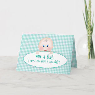 Carte Félicitations pour nouveau bébé, Gingham sarcelle