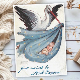 Carte Félicitations pour Nouveau Bébé Vintage avec Cigog