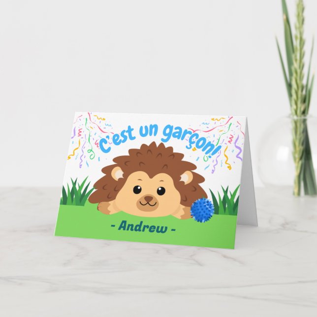 Carte Félicitations pour un bébé garçon français avec hé (Devant)