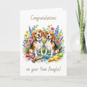 Carte Félicitations pour vos nouveaux Beagles   Deux chi