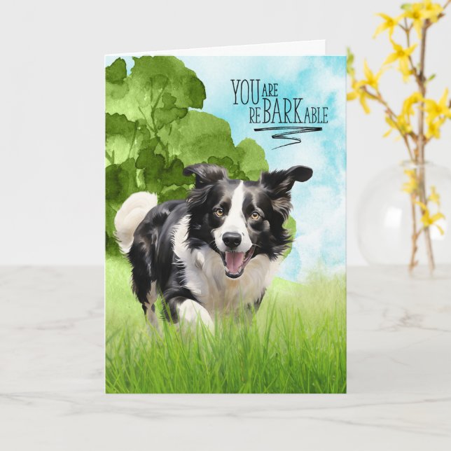 Carte Félicitations reBARKable Border Collie Chien (Fleur jaune)