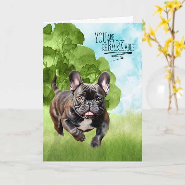 Carte Félicitations reBARKable Bouledogue Français Bring (Fleur jaune)