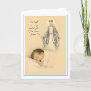 Carte Félicitations religieuses Nouveau bébé Vierge Mari